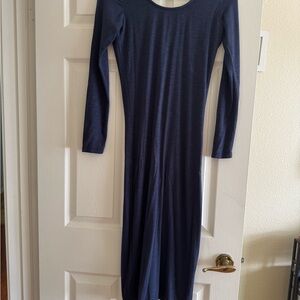 Casual Blue Long Sleeve Bodycon Midi Dress